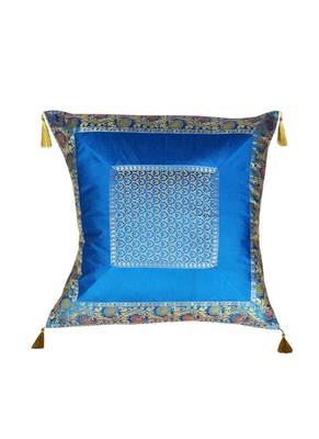 Lal Haveli Handmade Silk Fabric Decorative Turquoise Cushion Covers 24 x 24 inch 1