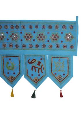 Elephant Embroidery Design Handmade Mirror Work Cotton Door Hanging 55 x 19 I... 4