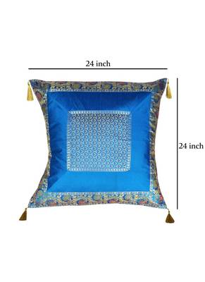 Lal Haveli Handmade Silk Fabric Decorative Turquoise Cushion Covers 24 x 24 inch 4