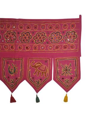 Jaipuri Handmade Elegant Mirror Work Design Cotton Door Hanging 55 x 19 Inches 4
