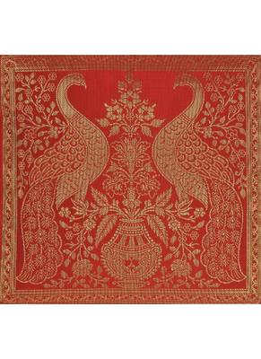Lal Haveli Rajasthani Handmade Elephant & Peacock Design Square Single Silk Cushion Cover 18 x 18 inch 2