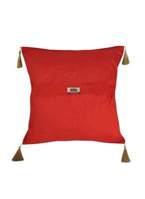 Lal Haveli Rajasthani Handmade Elephant & Peacock Design Square Single Silk Cushion Cover 18 x 18 inch 3