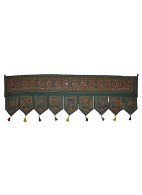 Lalhaveli Elephant Embroidery Mirror Work Design Cotton Toran Tapestry 55 x 1... 1