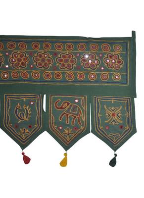 Lalhaveli Elephant Embroidery Mirror Work Design Cotton Toran Tapestry 55 x 1... 4