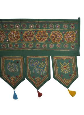 Handcrafted Elegant Mirror Work Design Handmade Embroidery Cotton Door Hangin... 4