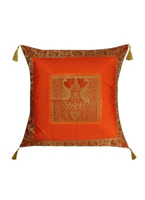 Lal Haveli Peacock Design Throw Pillow Square Shape Silk Cushion Cover 24 x 24 inch 1