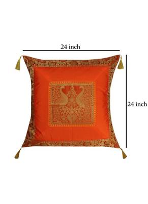Lal Haveli Peacock Design Throw Pillow Square Shape Silk Cushion Cover 24 x 24 inch 4