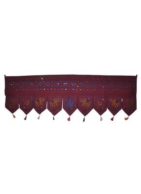 Mirror Work Design Handmade Elephant Embroidery Cotton Door Hanging 55 x 19 I... 1