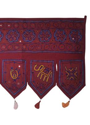 Mirror Work Design Handmade Elephant Embroidery Cotton Door Hanging 55 x 19 I... 4