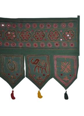 Handcrafted Elegant Mirror Work Design Handmade Embroidery Cotton Door Hangin... 4