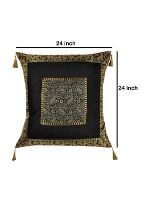 Lal Haveli Handmade Paisley Design Square Silk Single Cushion Cover 24 x 24 Inch 4