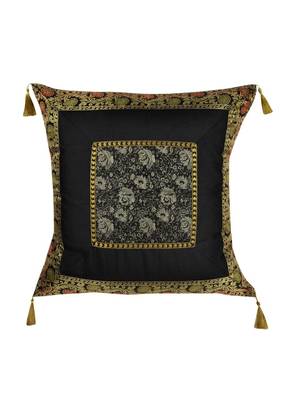 Lal Haveli Silk Fabric Square Shape Black Cushion Cover 24 x 24 Inch 1