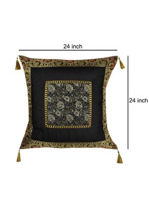 Lal Haveli Silk Fabric Square Shape Black Cushion Cover 24 x 24 Inch 4