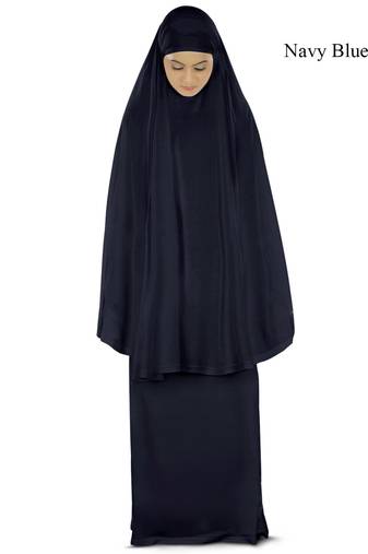 MyBatua Navy Blue Khimar And Long Skirt Dua Prayer Set - Soft Viscose Jersey