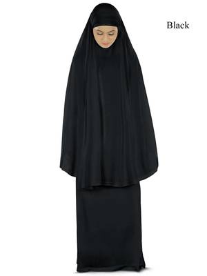 MyBatua Black Khimar And Long Skirt Dua Prayer Set - Soft Viscose Jersey 1