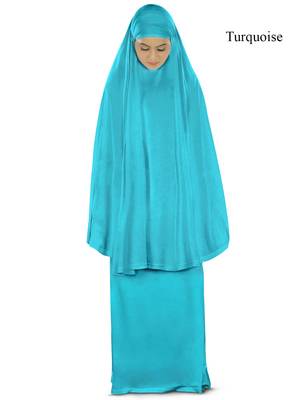 MyBatua Turquoise Khimar And Long Skirt Dua Prayer Set - Soft Viscose Jersey 1