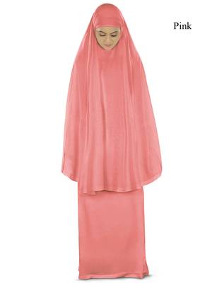 MyBatua Pink Khimar And Long Skirt Dua Prayer Set - Soft Viscose Jersey 1
