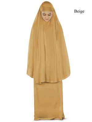 MyBatua Beige Khimar And Long Skirt Dua Prayer Set - Soft Viscose Jersey 1