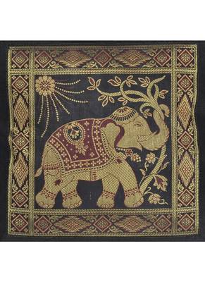 Lal Haveli Elephant Deisgn Silk Fabric Black Cushion Cover 18 x 18 Inch 2
