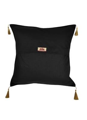 Lal Haveli Elephant Deisgn Silk Fabric Black Cushion Cover 18 x 18 Inch 3
