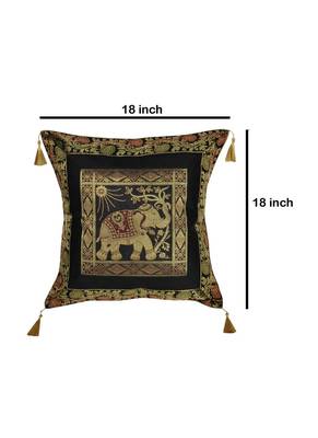 Lal Haveli Elephant Deisgn Silk Fabric Black Cushion Cover 18 x 18 Inch 4