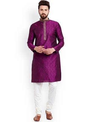 Purple Plain Silk Blend Kurta Pajama 1