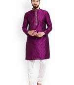 Purple Plain Silk Blend Kurta Pajama