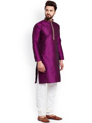 Purple Plain Silk Blend Kurta Pajama 2