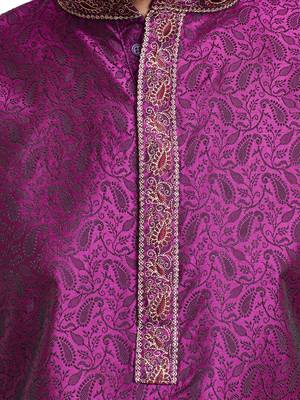 Purple Plain Silk Blend Kurta Pajama 4