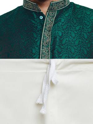 Green Plain Silk Blend Kurta Pajama 4