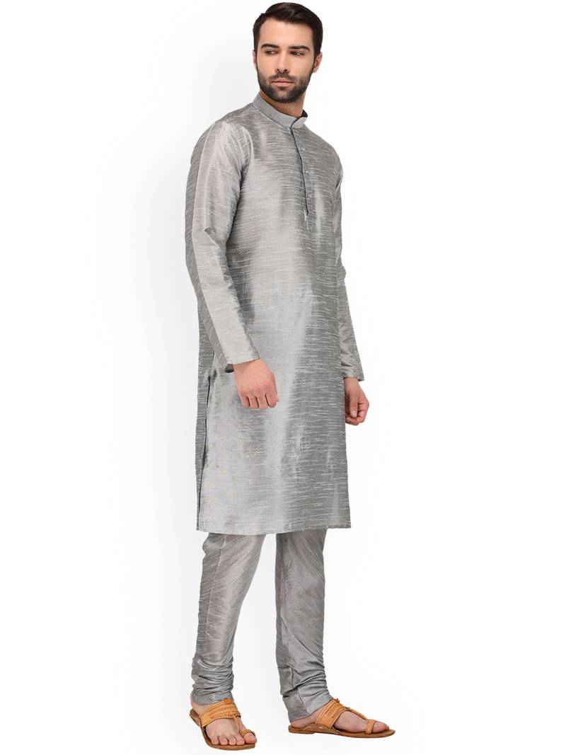 Parv - One Side Shoulder Silver Kurta Set