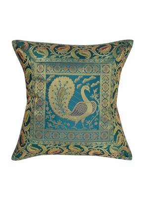 Lal Haveli Sofa Decorations Handmade Peacock Design Decorative Cushion Cover 16 x 16 Inch 1