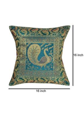 Lal Haveli Sofa Decorations Handmade Peacock Design Decorative Cushion Cover 16 x 16 Inch 4