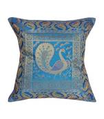 Lal Haveli Room Decorative Handmade Peacock Design Silk Cushion Cover 16 x 16 Inch