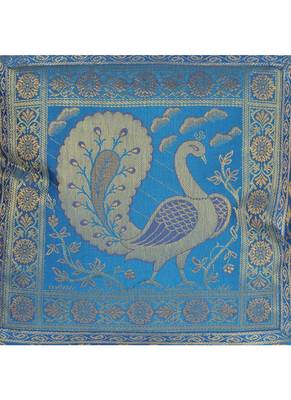 Lal Haveli Room Decorative Handmade Peacock Design Silk Cushion Cover 16 x 16 Inch 2