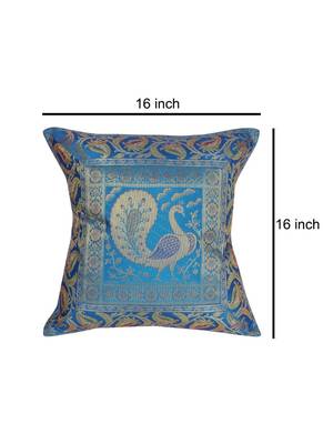 Lal Haveli Room Decorative Handmade Peacock Design Silk Cushion Cover 16 x 16 Inch 4