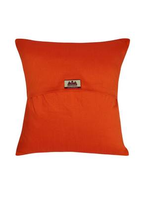 Lal Haveli Decorative Handmade Elephant Peacock Design Orange Color Silk Cushion Cover 16 x 16 Inch 3