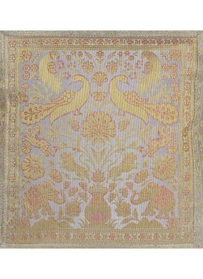 Lal Haveli Peacock & Elephant Design Grey Color Silk Throw Cushion Cover 16 x 16 Inch 2