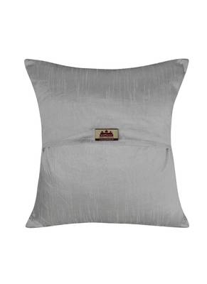 Lal Haveli Peacock & Elephant Design Grey Color Silk Throw Cushion Cover 16 x 16 Inch 3