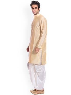 Gold Plain Silk Blend Dhoti Kurta 3