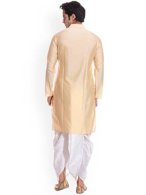 Gold Plain Silk Blend Dhoti Kurta 4