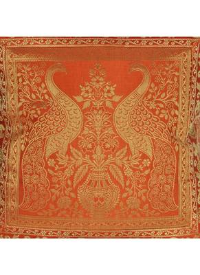 Lal Haveli Peacock Design Square Shape Silk Throw Pillow Cushion Cover 16 x 16 Inch 2