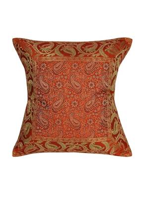 Lal Haveli Rajasthani Handmade Paisley Design Silk Throw Cushion Cover 16 x 16 Inch 1