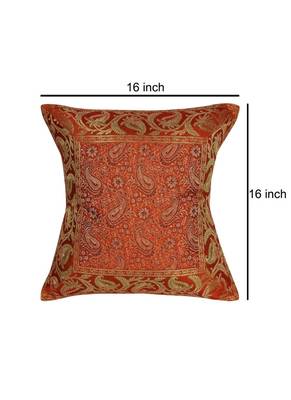 Lal Haveli Rajasthani Handmade Paisley Design Silk Throw Cushion Cover 16 x 16 Inch 4