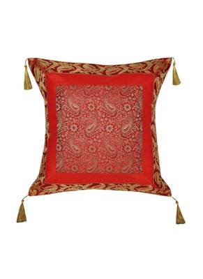 Lal Haveli Red Color Handmade Paisley Design Silk Cushion Cover 18 x 18 Inch 1