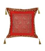 Lal Haveli Red Color Handmade Paisley Design Silk Cushion Cover 18 x 18 Inch