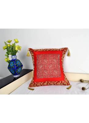 Lal Haveli Red Color Handmade Paisley Design Silk Cushion Cover 18 x 18 Inch 4