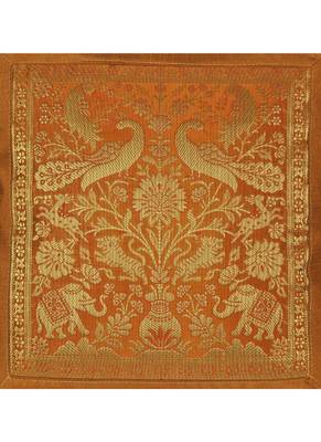 Lal Haveli Silk Fabric Elephant Peacock Design Square Shape Cushion Cover 18 x 18 Inch 2