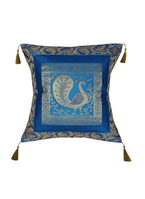 Lal Haveli Decorative Peacock Design Room Decor Silk Cushion Cover 18 x 18 Inch 1