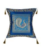 Lal Haveli Decorative Peacock Design Room Decor Silk Cushion Cover 18 x 18 Inch